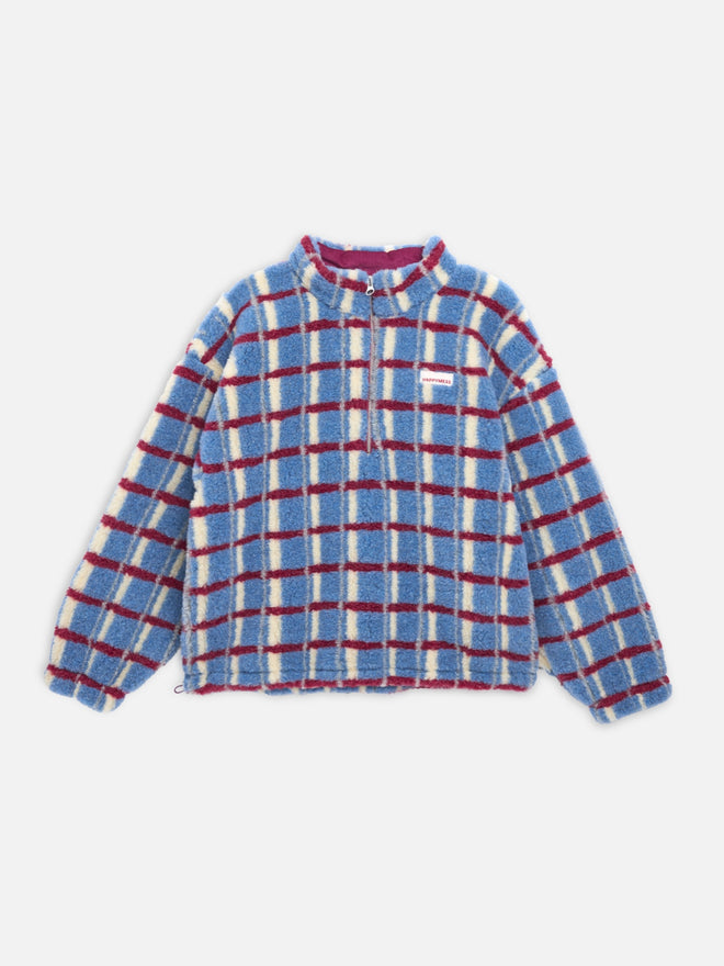 wełniana kurtka kangurka dla dorosłych w kratę wełna merino adult wool kangaroo jacket merino wool Woll Schlupfjacke für Erwachsene Merinowolle shadow blue