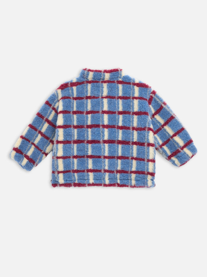kurtka kangurka wełniana merino dziecięca niebieska w  kratę wool bomber jacket for children merino wool Kinder Wolljacke Merinowolle shadow blue