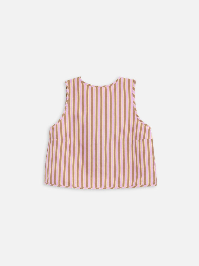 lniany zestaw bluzka wiązana spodnie w paski różowa blush stripes linen set blouse pants trousers leinen hose bluse 