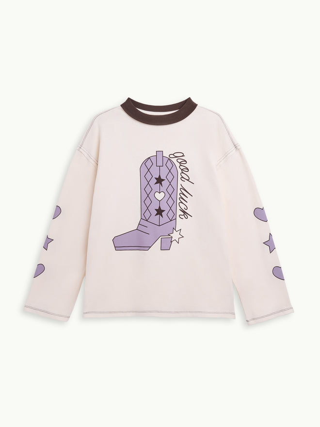bluzka damska z długim rękawem beżowa nadruk bawełna organiczna women's longsleeve organic cotton damenbluse bio-baumwolle przód