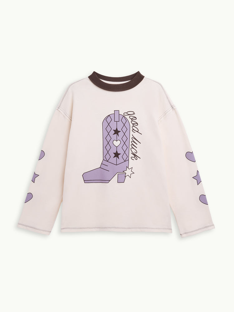 bluzka damska z długim rękawem beżowa nadruk bawełna organiczna women's longsleeve organic cotton damenbluse bio-baumwolle przód