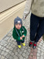 dziecięca czapka wełniana merino w paski choco stripes wool hat dziecko stylizacja kurtka forrest green