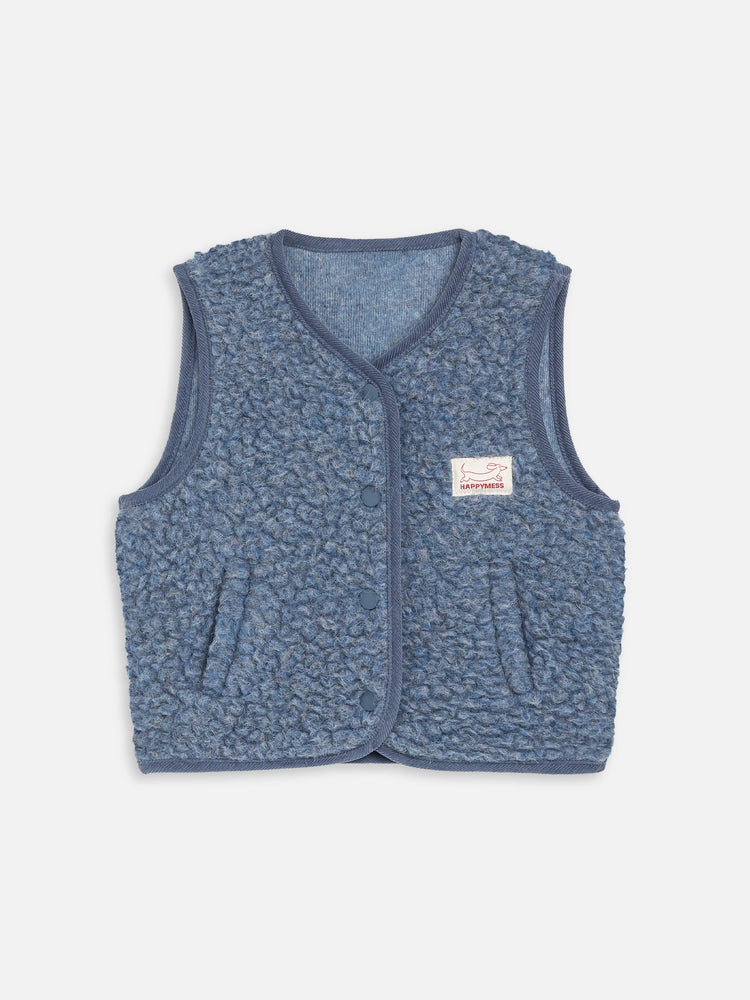 dziecięca wełniana kamizelka merino niebieska szara baltic  wool vest gilet slevless