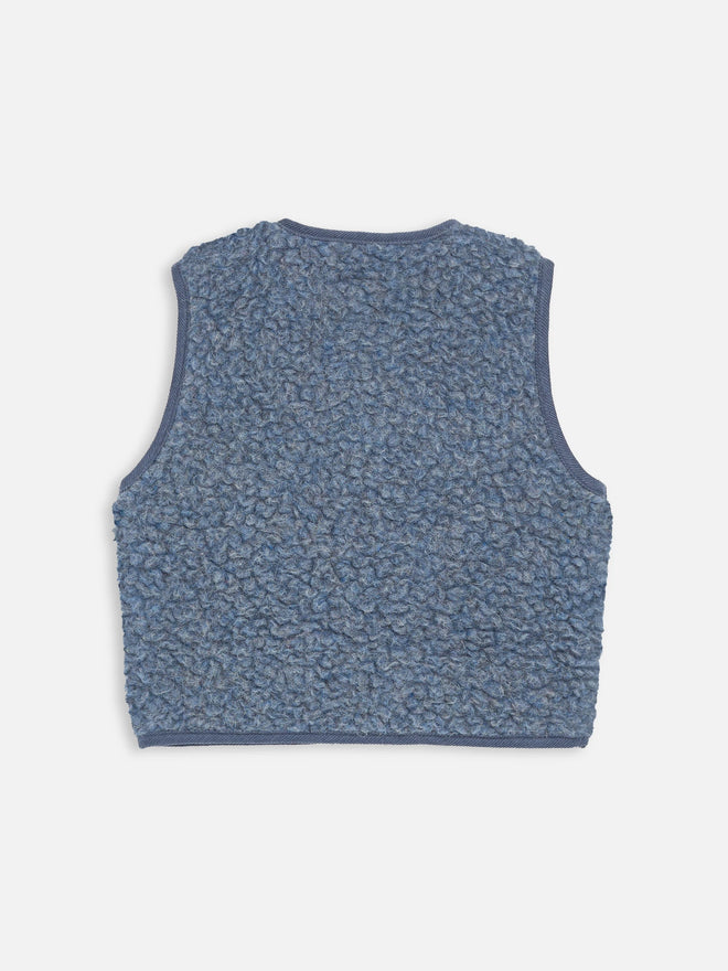 dziecięca wełniana kamizelka merino niebieska szara baltic  wool vest gilet slevless