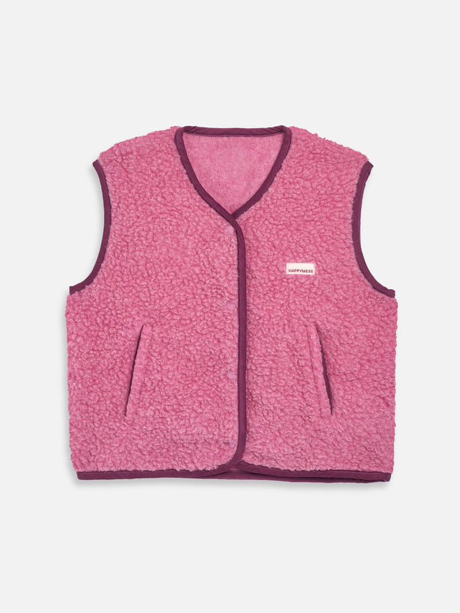 przód kamizelka wełniana merino unisex dusty pink modelka outfit wool vest gilet weste wollweste