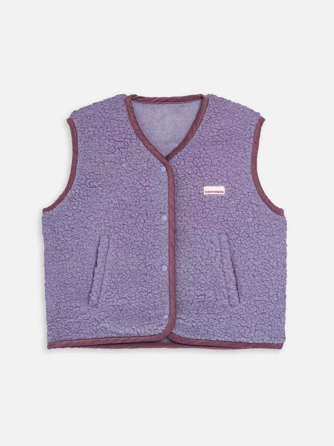 kamizelka wełniana merino unisex lilac cloud fioletowa vest gilet weste wool woll wollweste przód