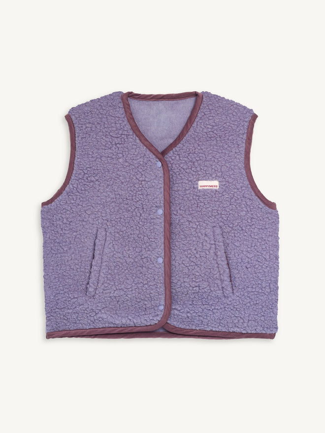 kamizelka wełniana merino unisex lilac cloud fioletowa vest gilet weste wool woll wollweste przód