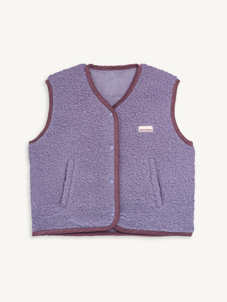kamizelka wełniana merino unisex lilac cloud fioletowa vest gilet weste wool woll wollweste przód