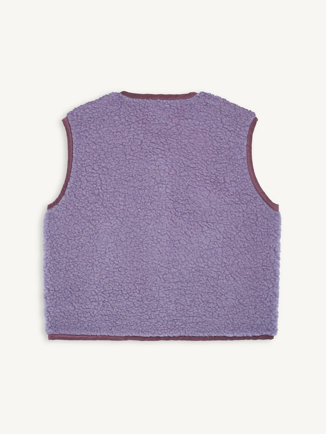 kamizelka wełniana merino unisex lilac cloud fioletowa vest gilet weste wool woll wollweste tył