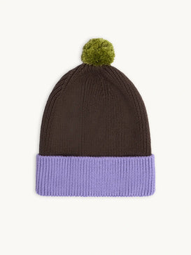 cotton beanie - lilac & brown