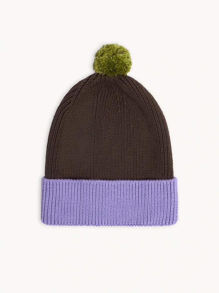 cotton beanie - lilac & brown