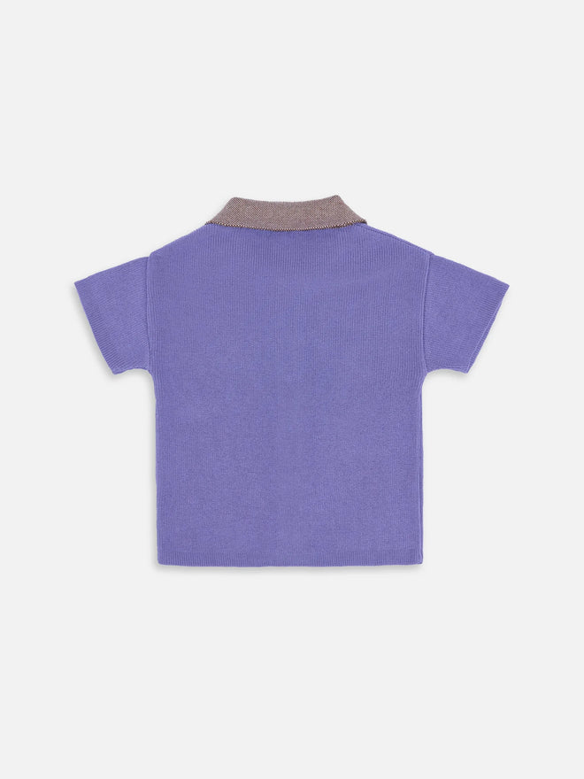 dziecięca bluzka koszulka polo fioletowa bawełna organiczna children's polo shirt organic cotton polohemd baumwollbluse tył