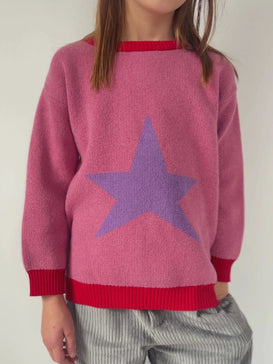 sweter dziecięcy dziecko pink star gwiazda wool blend outfit stylzacja