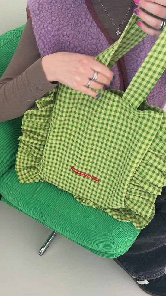 torebka w kratę z falbanką torba krata matcha green vichy bag frilled video