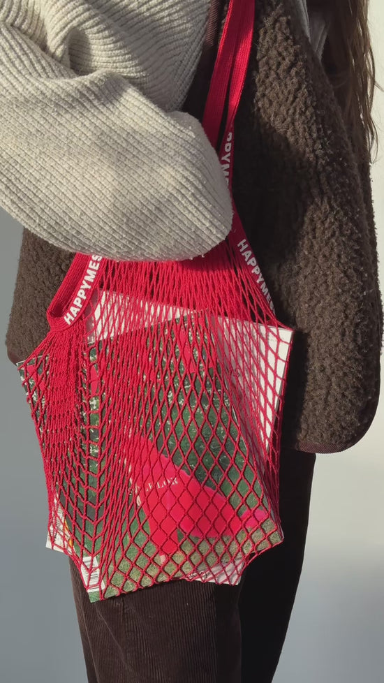 torba bawełniana siatkowa retro red