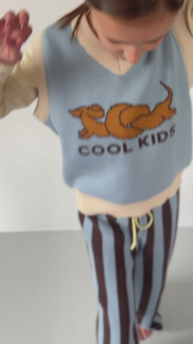 spodnie dziecięce kuloty bawełna organiczna w paski organic cotton culotte outfit kamizelka jamnik