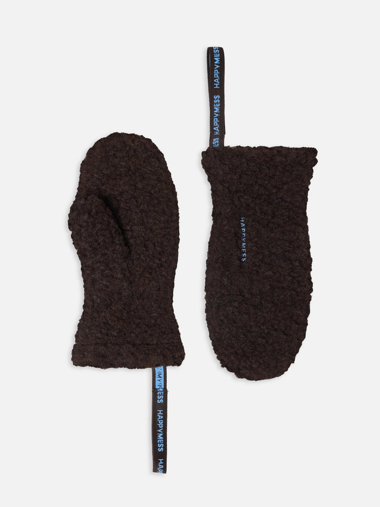 wełniane rękawiczki merino z gumką wool mittens brązowe chocolate brown 