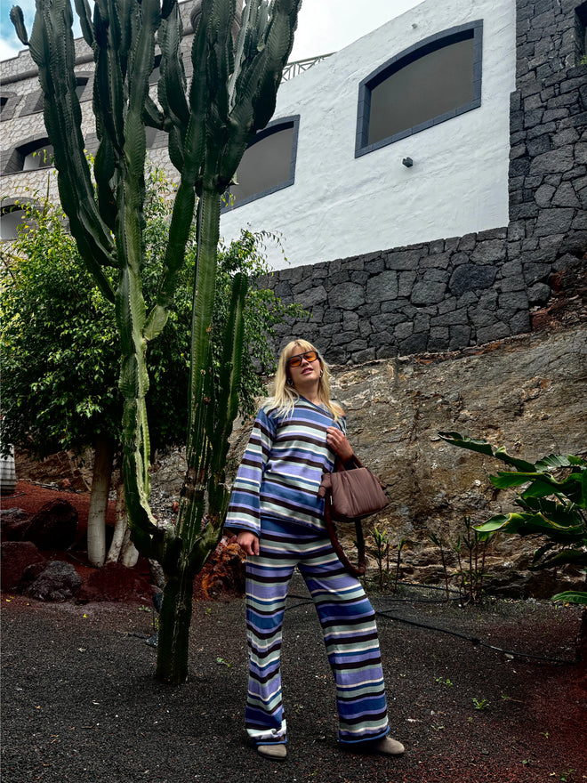 [pl][Modelka ma 168cm i nosi rozmiar L] [en][The model is 168 cm and wears size L] [de][Das Model ist 168 cm groß und trägt Größe L]  spodnie damskie bawełna organiczna paski mint chocolate organic cotton set 