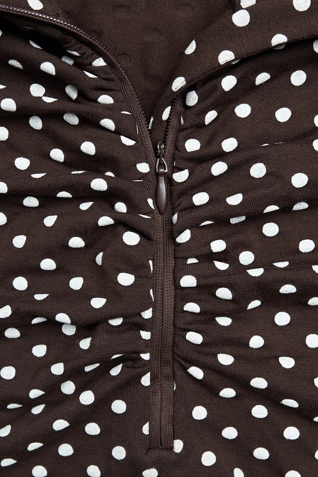 longsleeve damski brązowy w groszki choco dots detal marszczenie