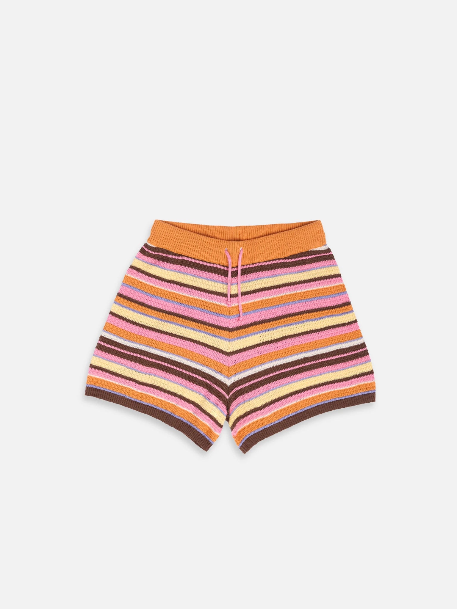 letni zestaw dzianinowy z bawełny organicznej w paski orange sunset szorty top organic cotton set top shorts bio-baumwolle