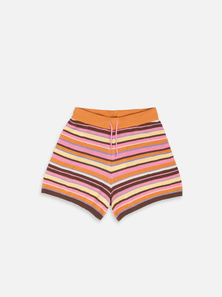 letni zestaw dzianinowy z bawełny organicznej w paski orange sunset szorty top organic cotton set top shorts bio-baumwolle