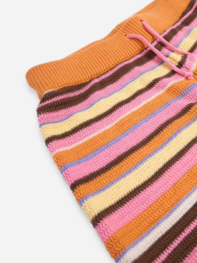 letni zestaw dzianinowy z bawełny organicznej w paski orange sunset szorty top organic cotton set top shorts bio-baumwolle