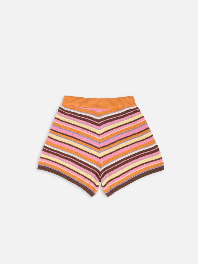 letni zestaw dzianinowy z bawełny organicznej w paski orange sunset szorty top organic cotton set top shorts bio-baumwolle