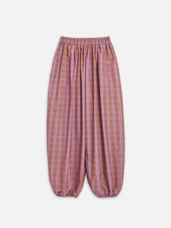 spodnie balloon balonowe bawełniane w kratę cotton pants trousers baumwolle baumwollhosen hose florence blush