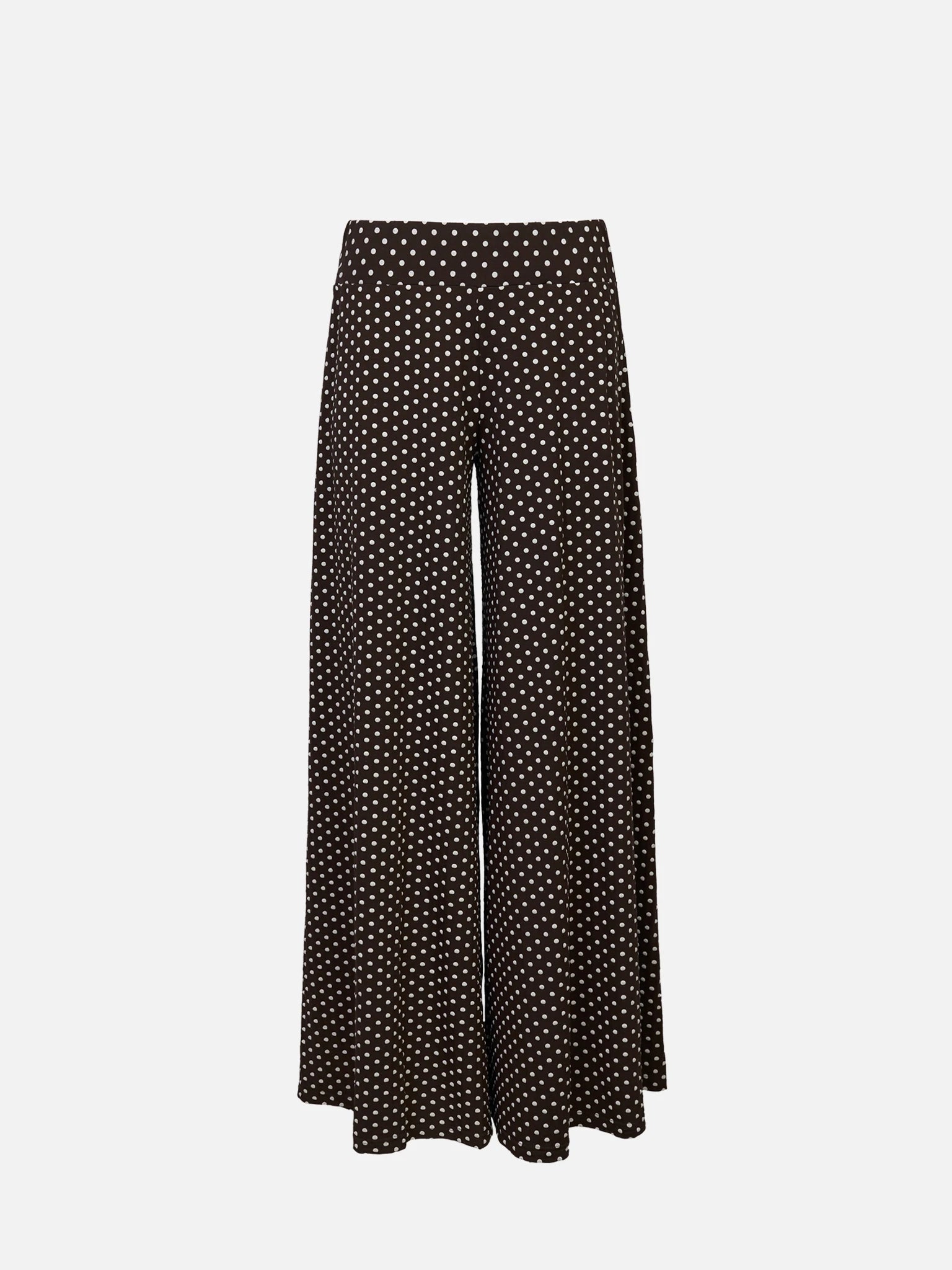 spodnie palazzo szeroka nogawka brązowe w kropki choco dots women's pants trousers brown hosen damenhosen braun