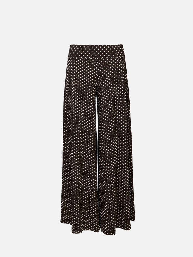 spodnie palazzo szeroka nogawka brązowe w kropki choco dots women's pants trousers brown hosen damenhosen braun