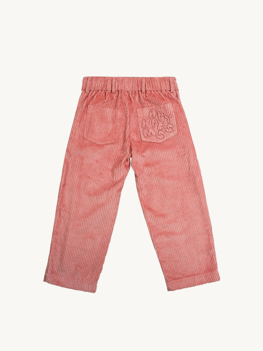 dziecięce spodnie sztruksowe bawełniane różowe pink blush tył corduroy 