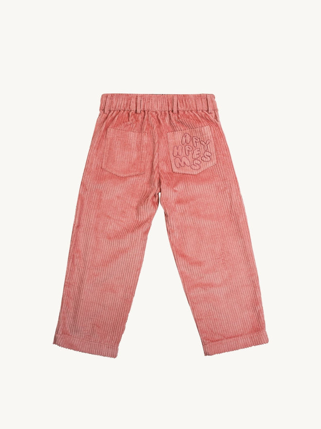 dziecięce spodnie sztruksowe bawełniane różowe pink blush tył corduroy 