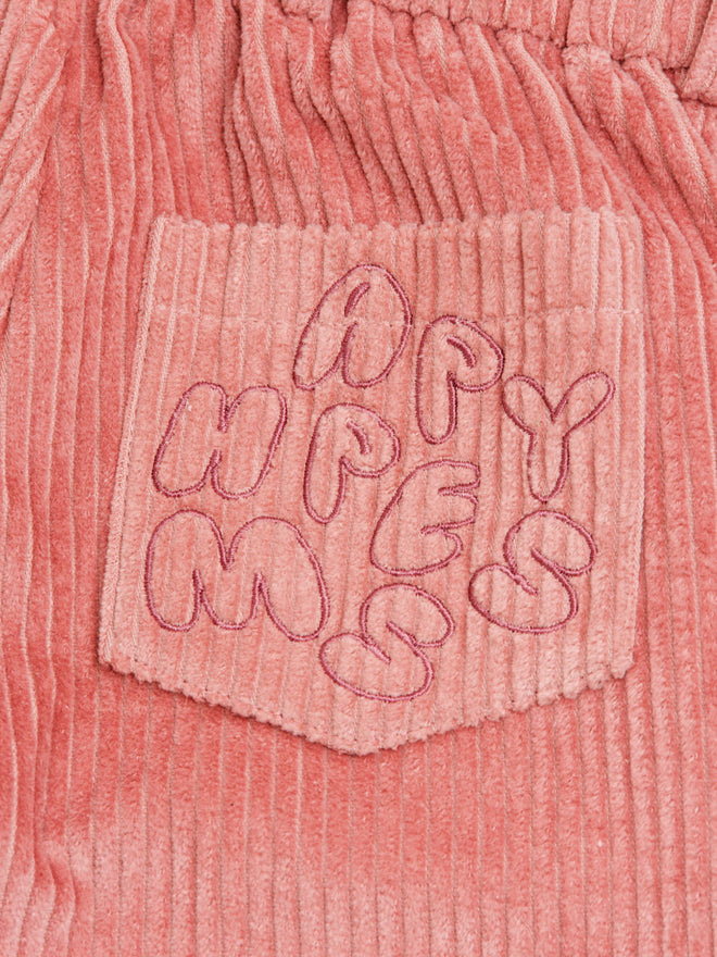 dziecięce spodnie sztruksowe bawełniane różowe pink blush detal logo
