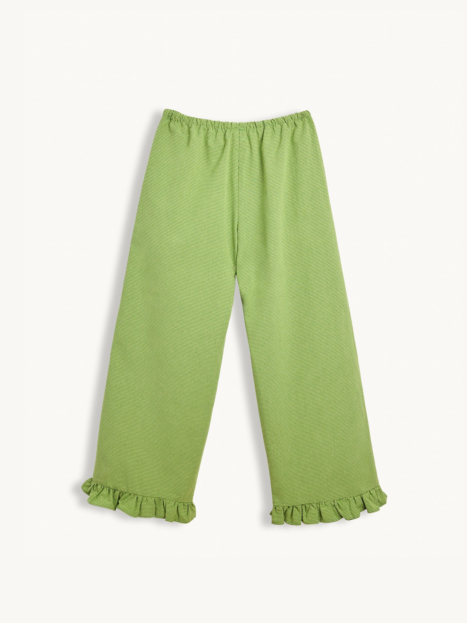 spodnie damskie krata falbanka matcha green vichy outfit stylizacja frilled tył