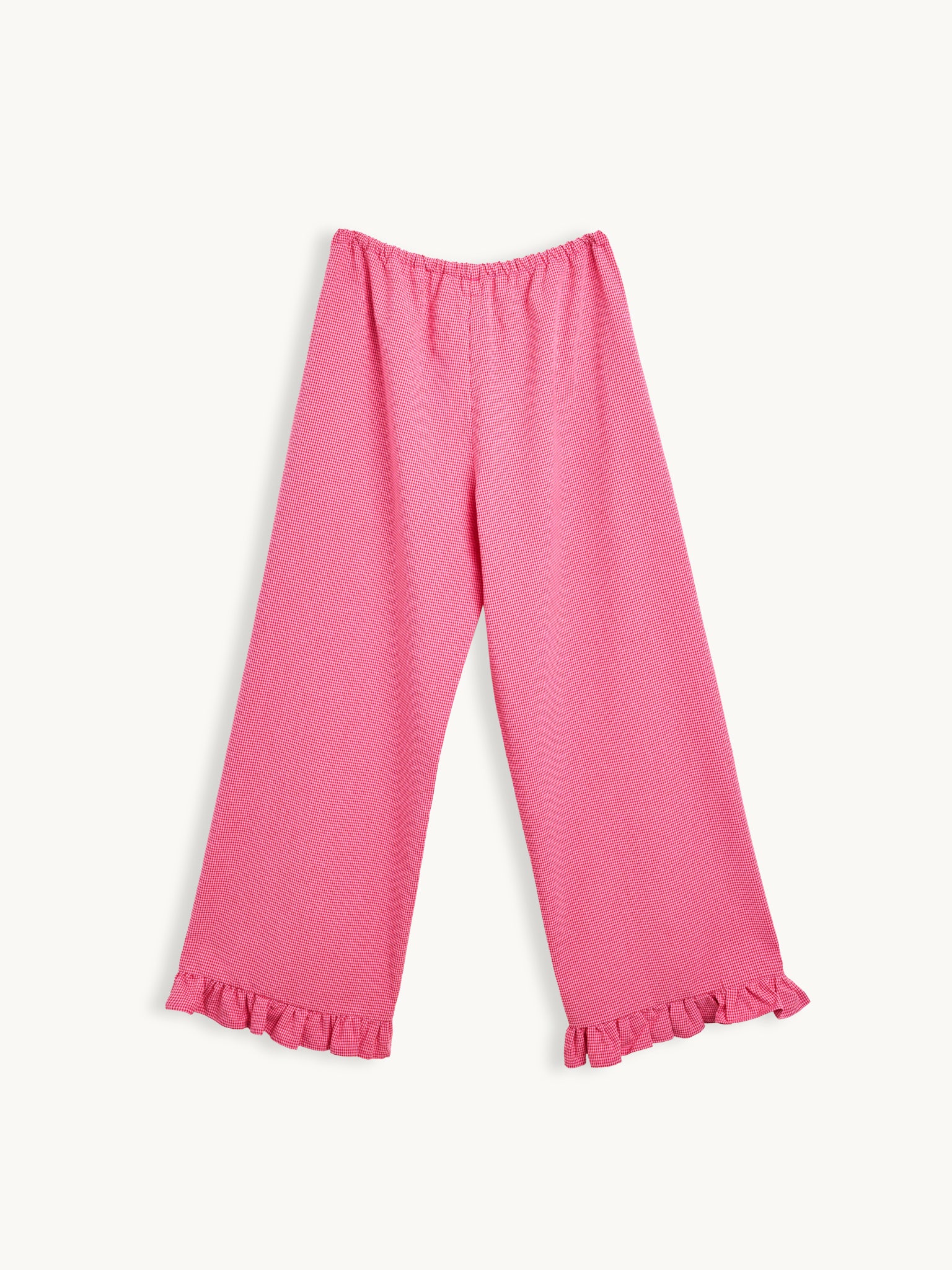 spodnie damskie w kratę z falbanką różowe wild berry vichy tył