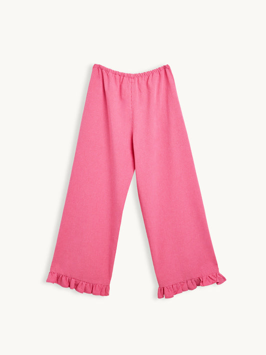 spodnie damskie w kratę z falbanką różowe wild berry vichy tył