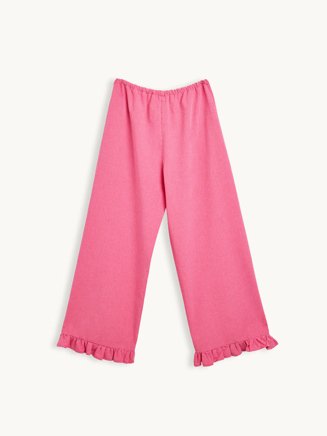 spodnie damskie w kratę z falbanką różowe wild berry vichy tył