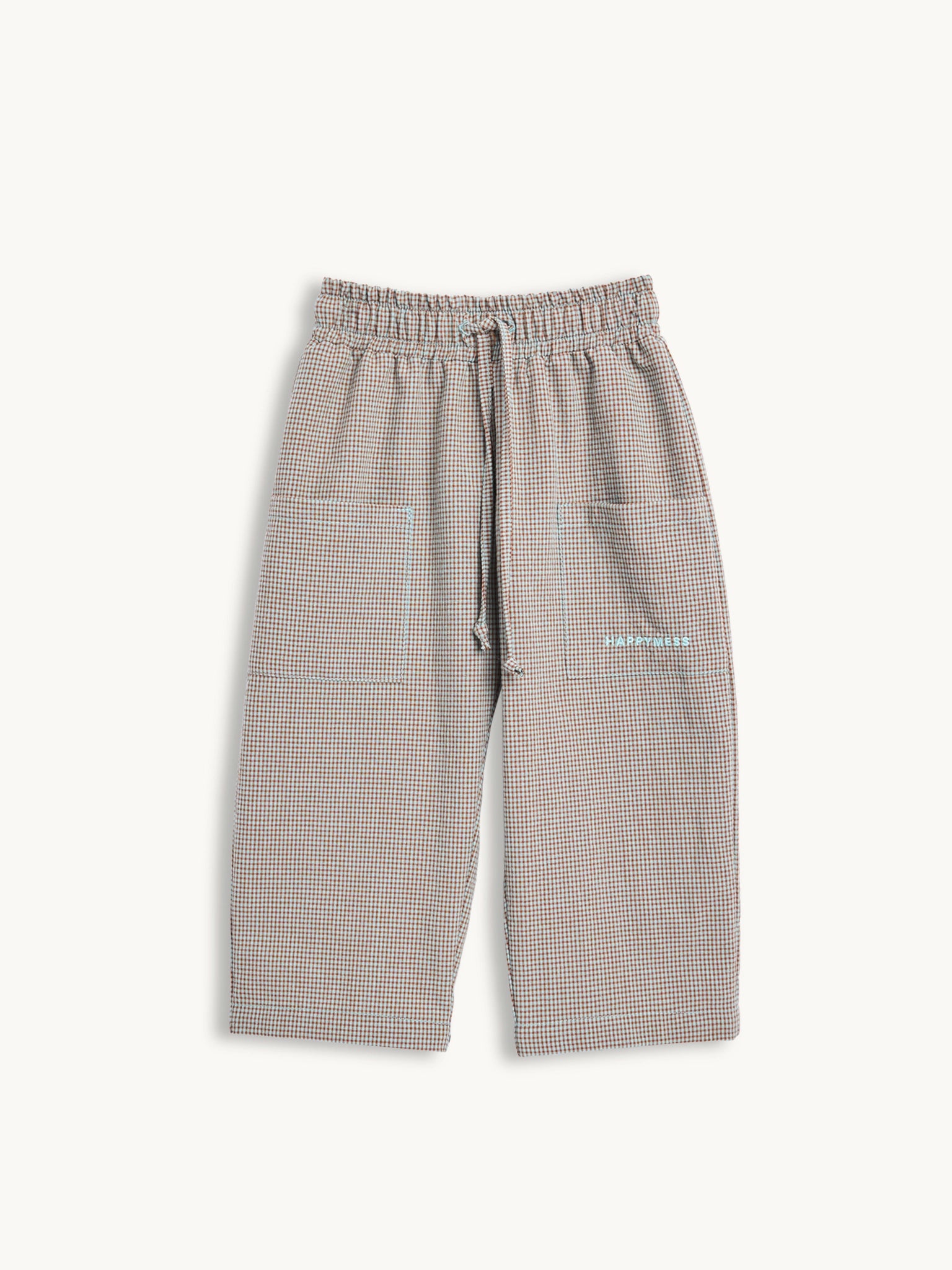 spodnie w kratę dziecięce foggy brown vichy brązowe przód