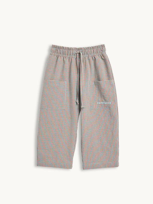 spodnie w kratę dziecięce foggy brown vichy brązowe przód