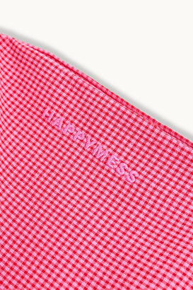 spodnie dziecięce w kratę z falbanką różowe wild berry detal haft