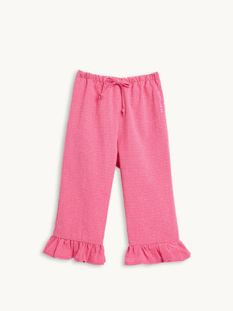 spodnie dziecięce w kratę z falbanką różowe wild berry przód