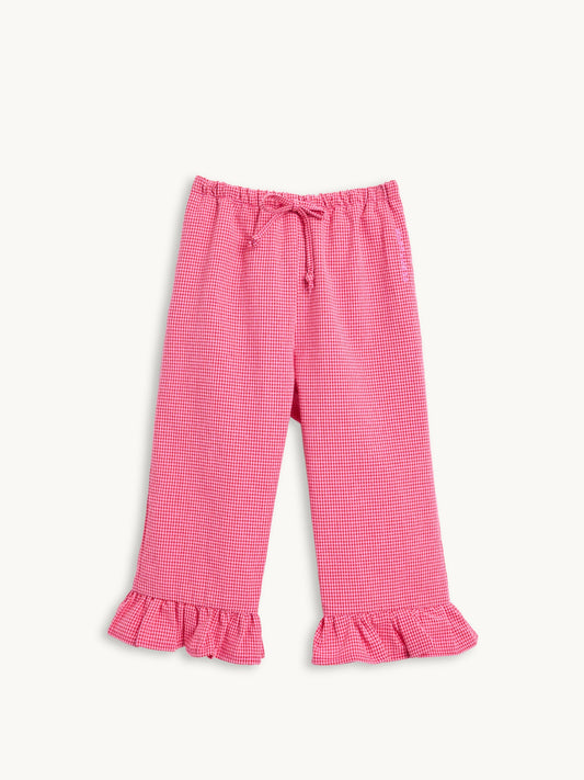spodnie dziecięce w kratę z falbanką różowe wild berry przód
