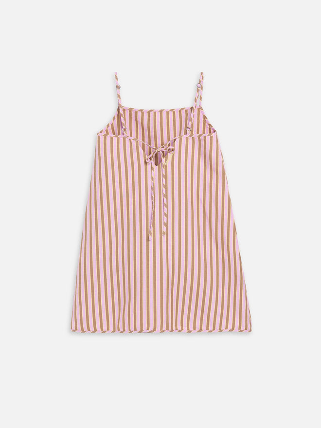 lniana letnia sukienka trapezowa mini w paski blush stripes linen summer dress mini leinen kleid