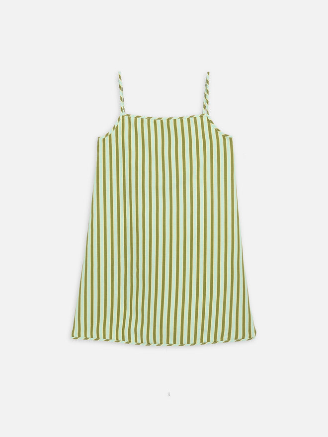lniana sukienka trapezowa mini w paski zielona ice matcha linen dress kleid leinenkleid