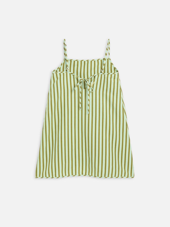 lniana sukienka trapezowa mini w paski zielona ice matcha linen dress kleid leinenkleid