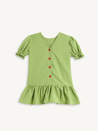 sukienka dziecięca w kratę z falbanką vichy matcha green zielona przód