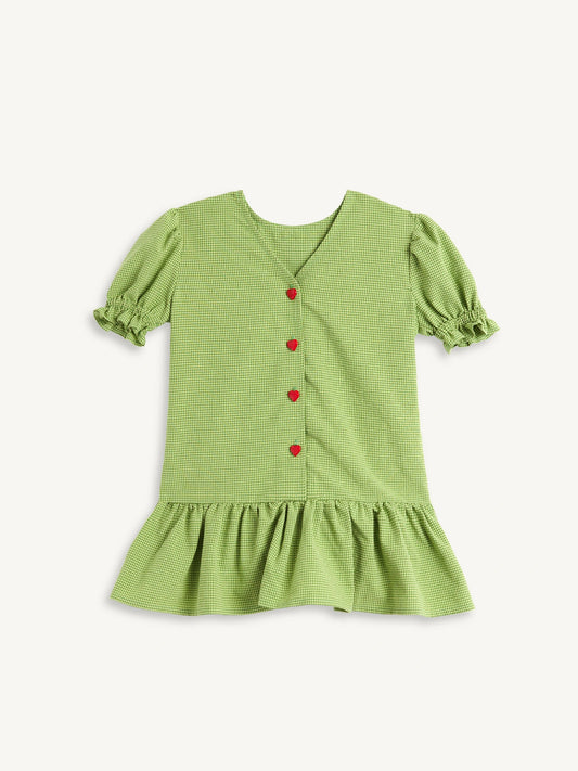 sukienka dziecięca w kratę z falbanką vichy matcha green zielona przód