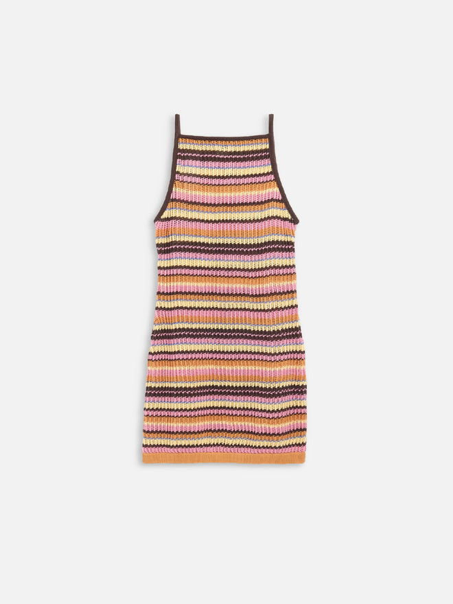 letnia dzianinowa mini sukienka w paski bawełna organiczna women's summer mini dress orange sunset organic cotton bio-baumwolle kleid 
