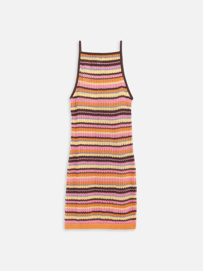 letnia dzianinowa mini sukienka w paski bawełna organiczna women's summer mini dress orange sunset organic cotton bio-baumwolle kleid 