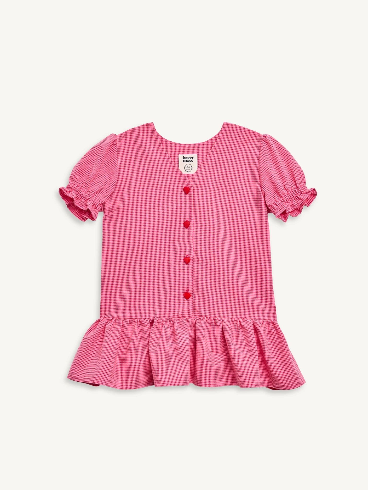 dziecięca sukienka w kratę różowa z falbanką wild berry przód